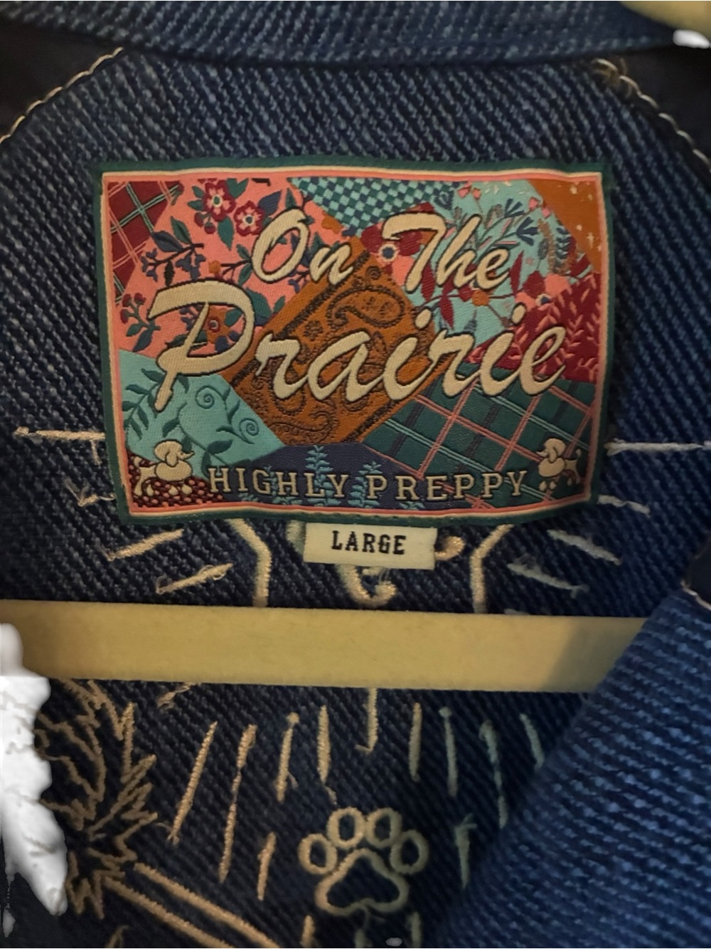 Highly Preppy On The Prairie Denim Jacket Blue Piping Blazer Coat Size L Large - Picture 10 of 11